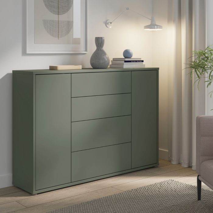 Alice Springs Wide Sideboard with 4 Drawers & 2 Doors with Push-to-Open in Sage Green