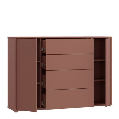 Alice Springs Wide Sideboard with 4 Drawers & 2 Doors with Push-to-Open in Terracotta
