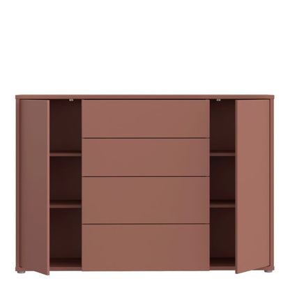 Alice Springs Wide Sideboard with 4 Drawers & 2 Doors with Push-to-Open in Terracotta