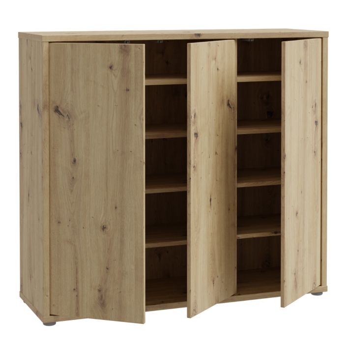 Alice Springs Shoe Cabinet with 3 Doors Push-to-Open in Artisan Oak
