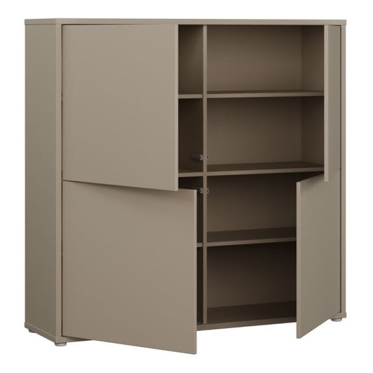 Alice Springs 4 Door Large Storage Cabinet with Push-to-Open Doors in Taupe