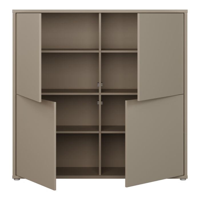 Alice Springs 4 Door Large Storage Cabinet with Push-to-Open Doors in Taupe