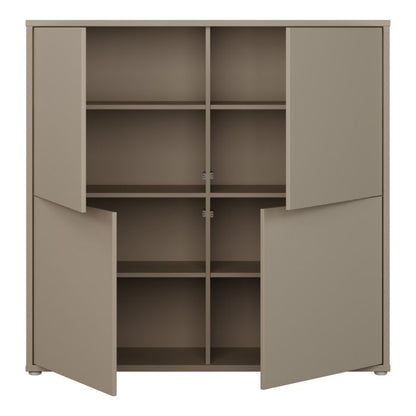 Alice Springs 4 Door Large Storage Cabinet with Push-to-Open Doors in Taupe