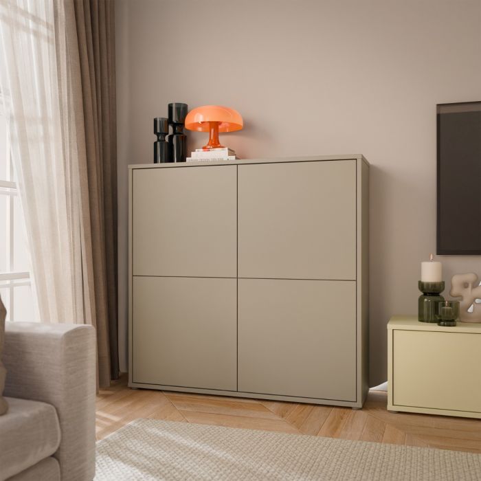 Alice Springs 4 Door Large Storage Cabinet with Push-to-Open Doors in Taupe