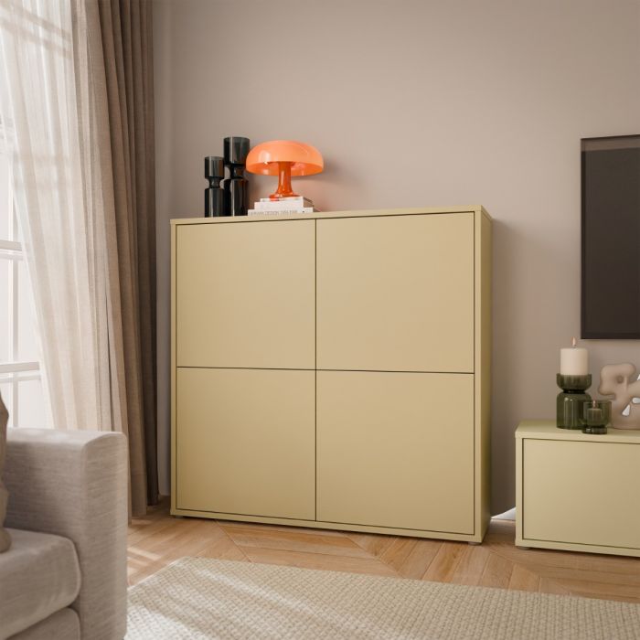 Alice Springs 4 Door Large Storage Cabinet with Push-to-Open Doors in Butter Yellow