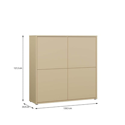 Alice Springs 4 Door Large Storage Cabinet with Push-to-Open Doors in Butter Yellow