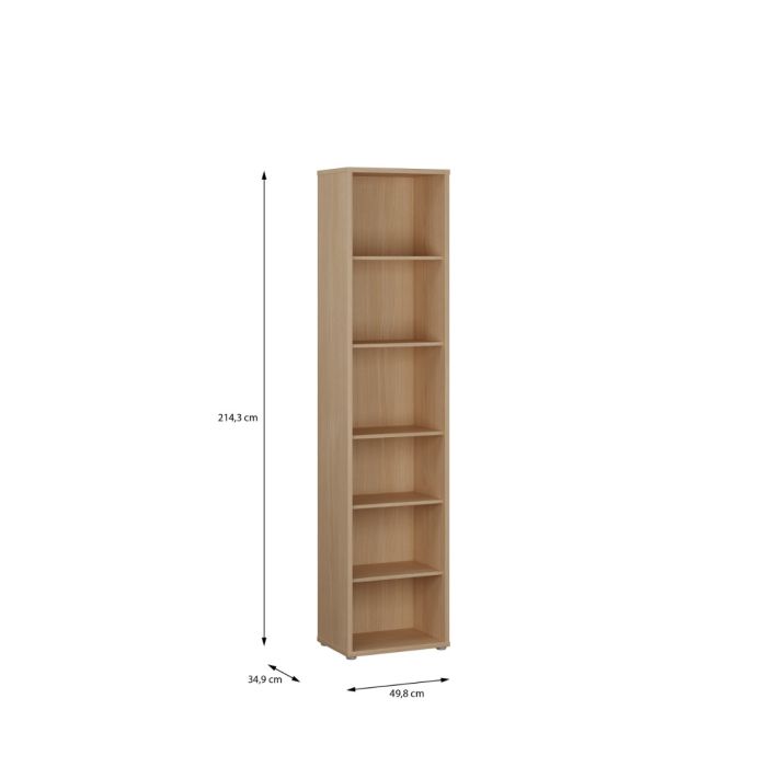 Alice Springs Tall Narrow Bookcase with 5 Shelves in Elegancia Oak