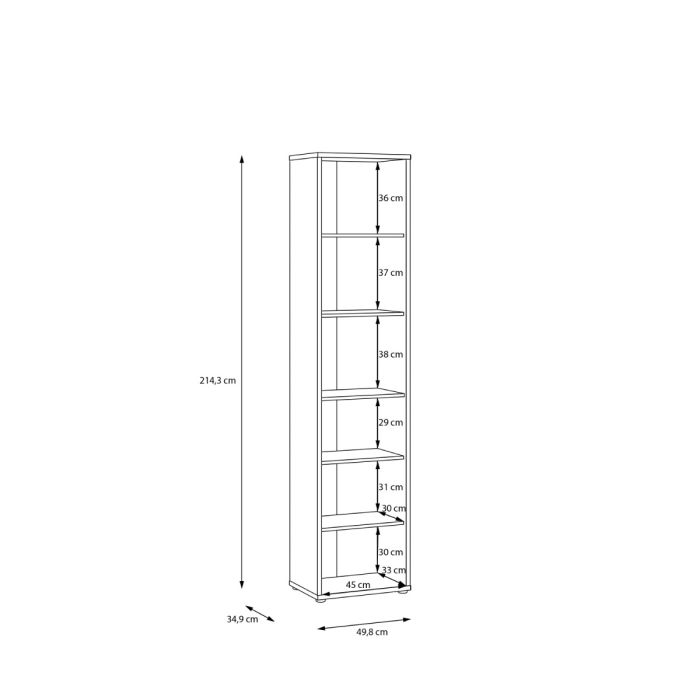 Alice Springs Tall Narrow Bookcase with 5 Shelves in Elegancia Oak