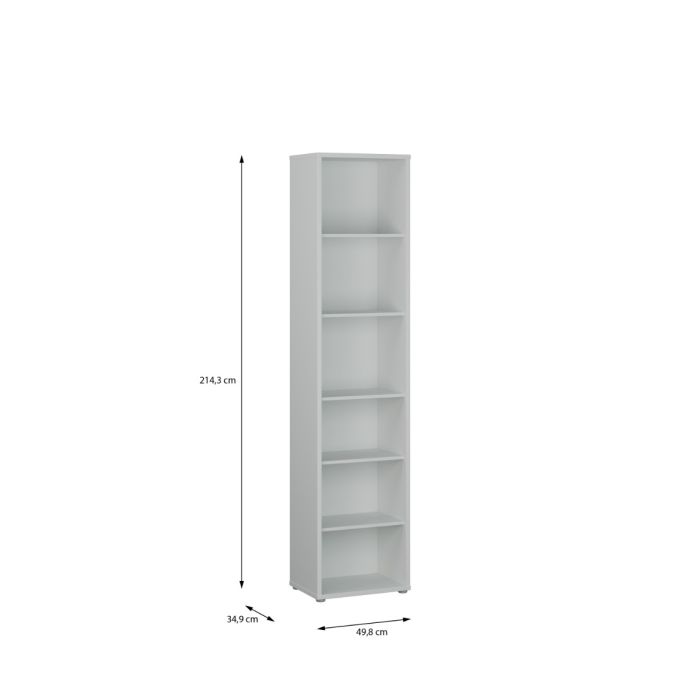 Alice Springs Tall Narrow Bookcase with 5 Shelves in Light Grey