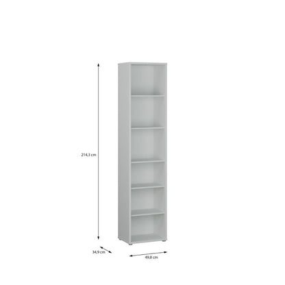 Alice Springs Tall Narrow Bookcase with 5 Shelves in Light Grey