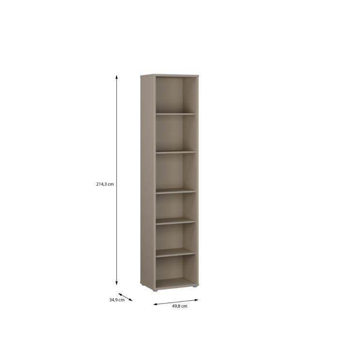 Alice Springs Tall Narrow Bookcase with 5 Shelves in Taupe