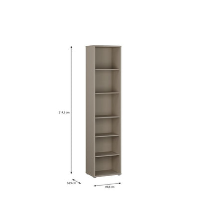 Alice Springs Tall Narrow Bookcase with 5 Shelves in Taupe