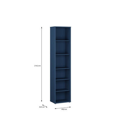 Alice Springs Tall Narrow Bookcase with 5 Shelves in Night Blue