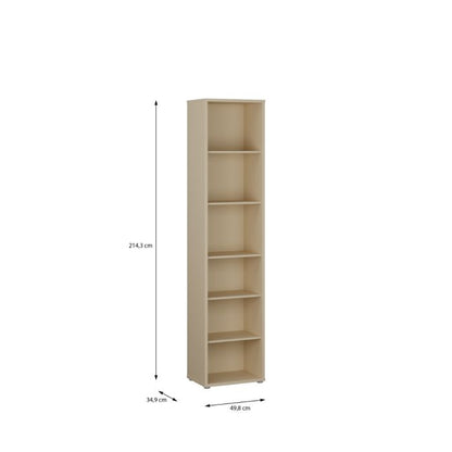 Alice Springs Tall Narrow Bookcase with 5 Shelves in Butter Yellow