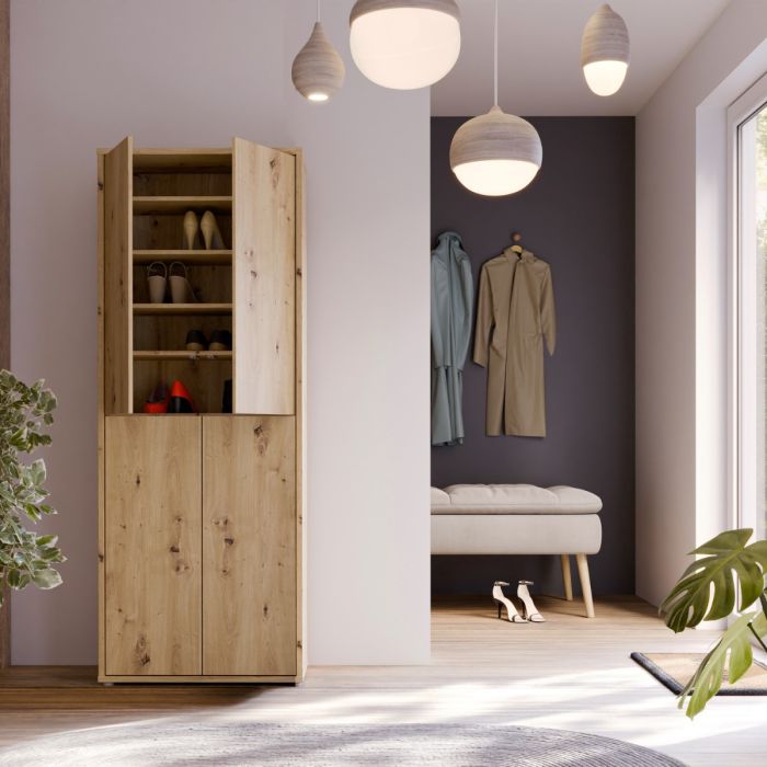 Alice Springs Shoe Cabinet with 4 Doors Push-to-Open in Artisan Oak