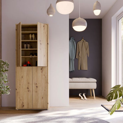 Alice Springs Shoe Cabinet with 4 Doors Push-to-Open in Artisan Oak