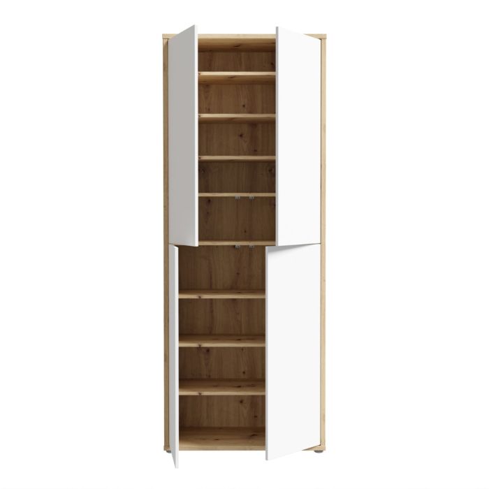 Alice Springs Shoe Cabinet with 4 Doors Push-to-Open in Artisan Oak and Light Grey Doors