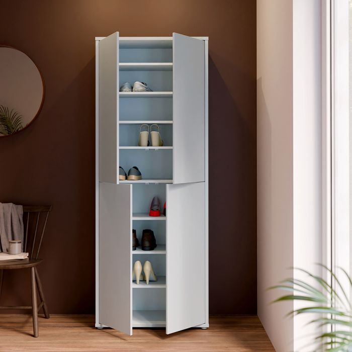 Alice Springs Tall Shoe Cabinet with 4 Doors Push-to-Open in Light Grey
