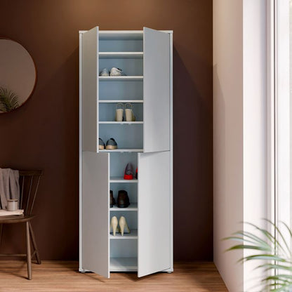 Alice Springs Tall Shoe Cabinet with 4 Doors Push-to-Open in Light Grey