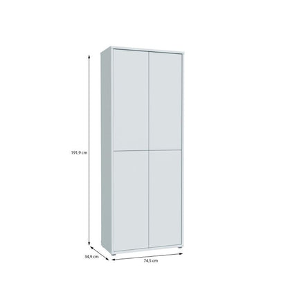Alice Springs Tall Shoe Cabinet with 4 Doors Push-to-Open in Light Grey
