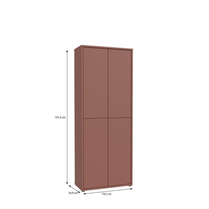 Alice Springs Tall Shoe Cabinet with 4 Doors Push-to-Open in Terracotta