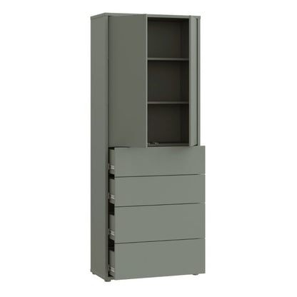 Alice Springs Tall Storage Cabinet with Push-to-Open Doors & 4 Drawers in Sage Green