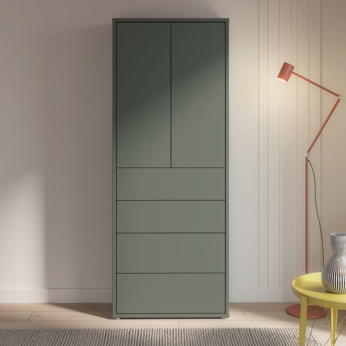 Alice Springs Tall Storage Cabinet with Push-to-Open Doors & 4 Drawers in Sage Green