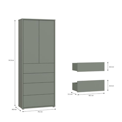 Alice Springs Tall Storage Cabinet with Push-to-Open Doors & 4 Drawers in Sage Green