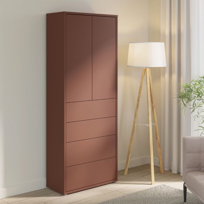 Alice Springs Tall Storage Cabinet with Push-to-Open Doors & 4 Drawers in Terracotta