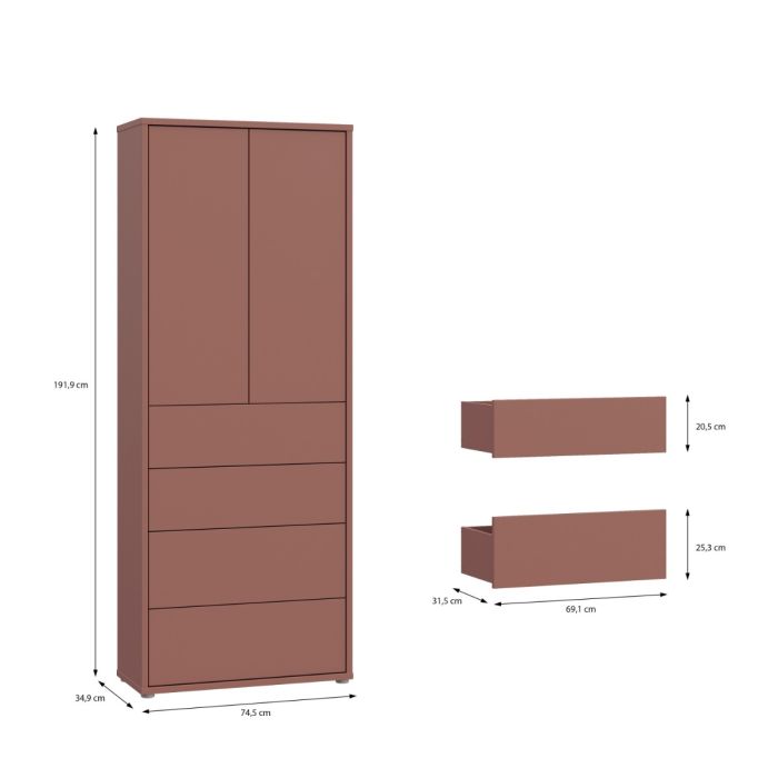 Alice Springs Tall Storage Cabinet with Push-to-Open Doors & 4 Drawers in Terracotta