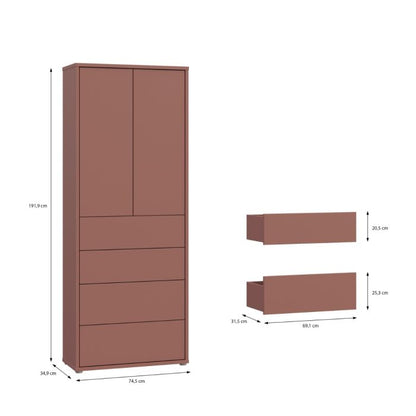 Alice Springs Tall Storage Cabinet with Push-to-Open Doors & 4 Drawers in Terracotta