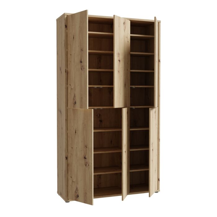 Alice Springs Shoe Cabinet with 6 Doors Push-to-Open in Artisan Oak