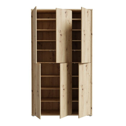 Alice Springs Shoe Cabinet with 6 Doors Push-to-Open in Artisan Oak