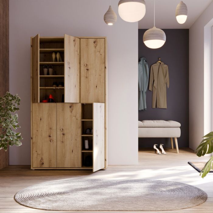 Alice Springs Shoe Cabinet with 6 Doors Push-to-Open in Artisan Oak