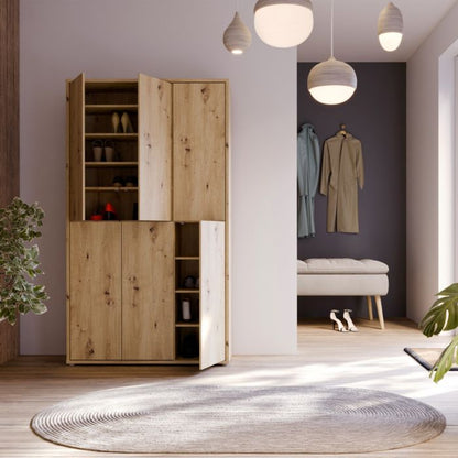 Alice Springs Shoe Cabinet with 6 Doors Push-to-Open in Artisan Oak