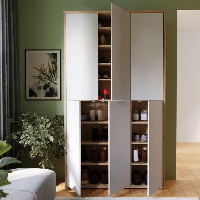 Alice Springs Shoe cabinet with 6 Doors Push-to-Open in Artisan Oak and Light Grey Doors