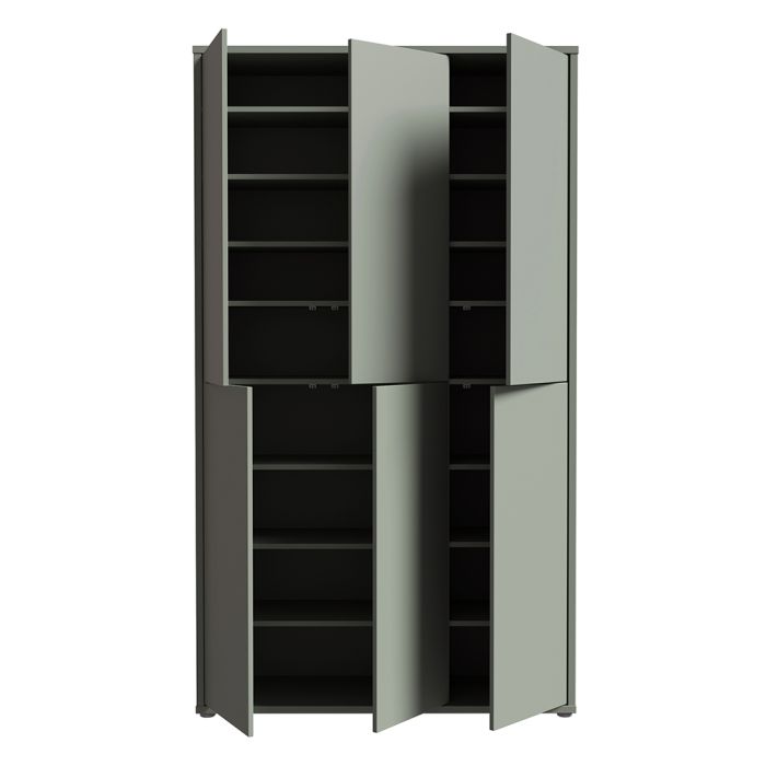 Alice Springs Tall Shoe Cabinet with 6 Doors Push-to-Open in Sage Green