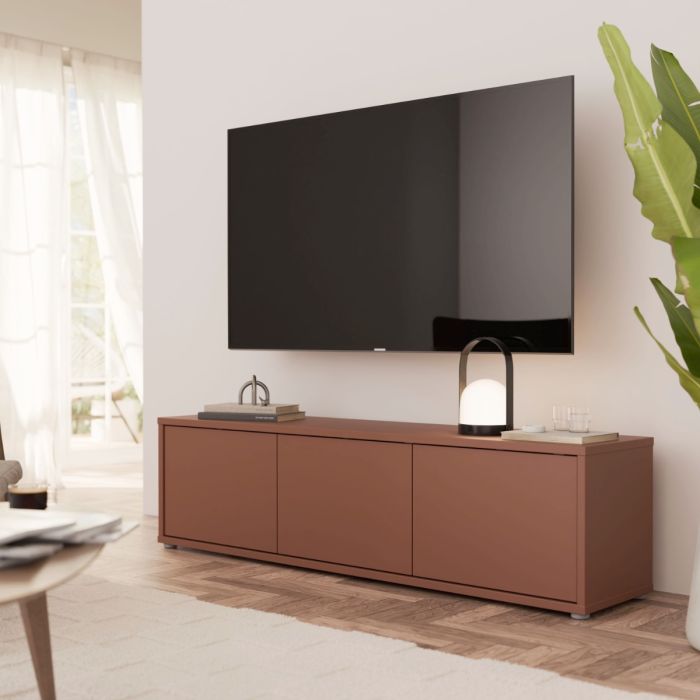 Alice Springs Wide TV Cabinet with 3 Doors Push-to-Open in Terracotta