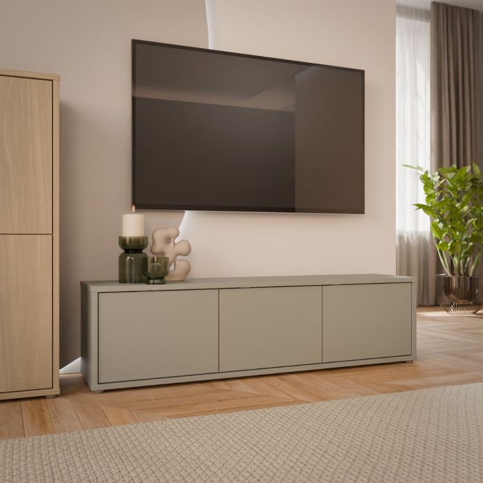 Alice Springs Wide TV Cabinet with 3 Doors Push-to-Open in Taupe