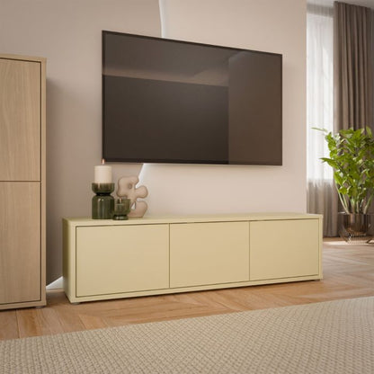 Alice Springs Wide TV Cabinet with 3 Doors Push-to-Open in Butter Yellow