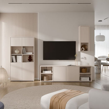 Alice Springs Wide TV Cabinet with 2 Doors Push-to-Open & 2 Open Shelves in Sand