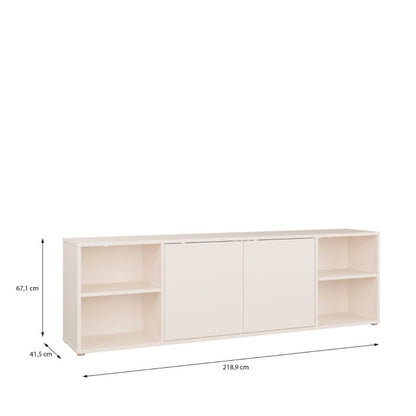 Alice Springs Wide TV Cabinet with 2 Doors Push-to-Open & 2 Open Shelves in Sand