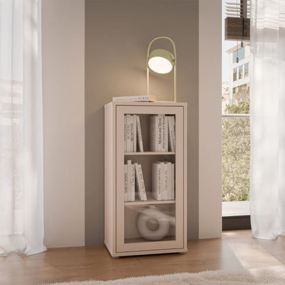 Alice Springs Low Glass Fronted Cabinet with Push-to-Open Door in Sand