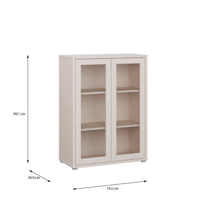 Alice Springs Low Glass Fronted Cabinet with 2 Push-to-Open Doors in Sand