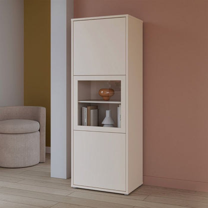 Alice Springs Narrow Display Cabinet with 3 Push-to-Open Doors in Sand