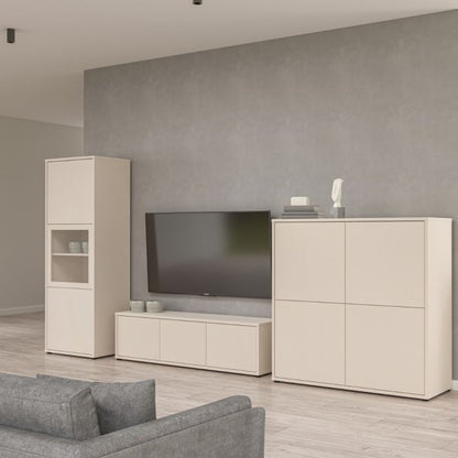 Alice Springs Narrow Display Cabinet with 3 Push-to-Open Doors in Sand