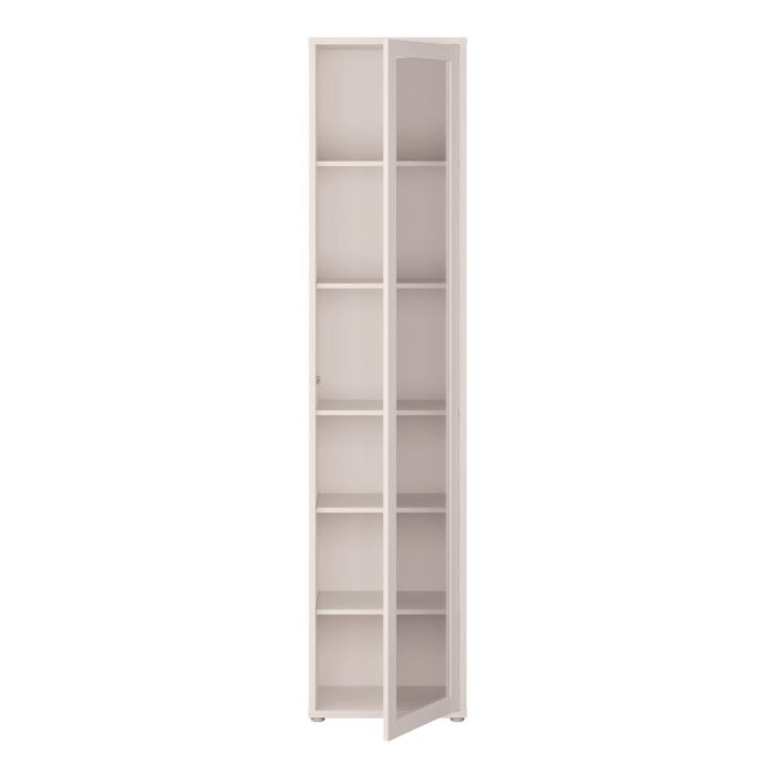 Alice Springs Slim Tall Display Cabinet with 1 Glass Door Push-to-Open & 5 Shelves in Sand