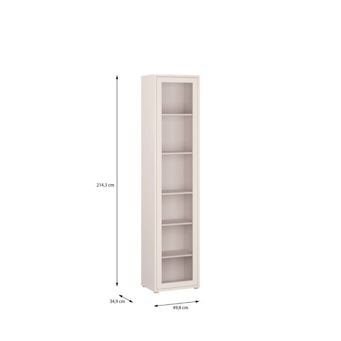 Alice Springs Slim Tall Display Cabinet with 1 Glass Door Push-to-Open & 5 Shelves in Sand