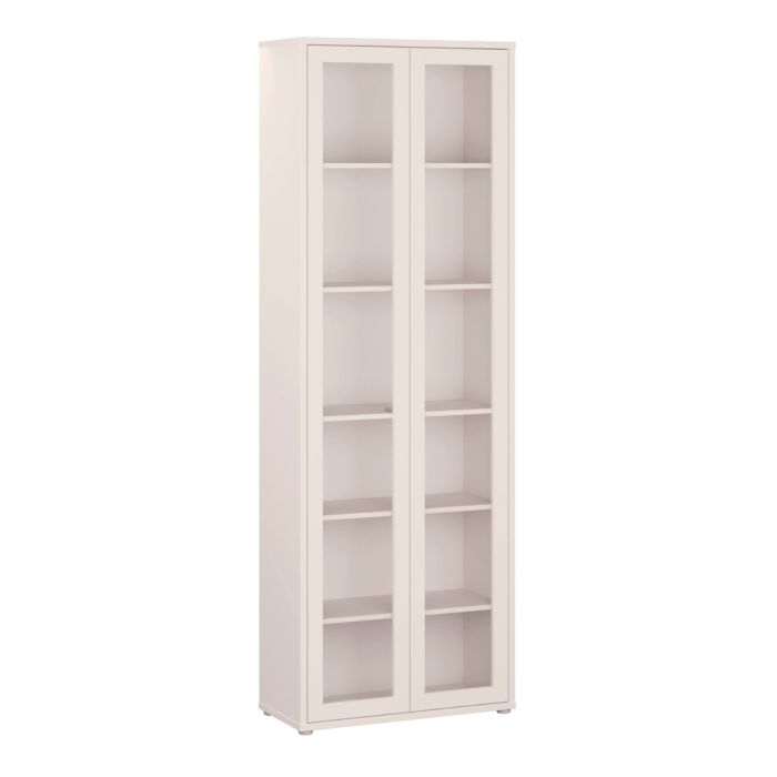 Alice Springs Slim Tall Display Cabinet with 2 Glass Doors Push-to-Open & 5 Shelves in Sand