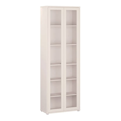 Alice Springs Slim Tall Display Cabinet with 2 Glass Doors Push-to-Open & 5 Shelves in Sand